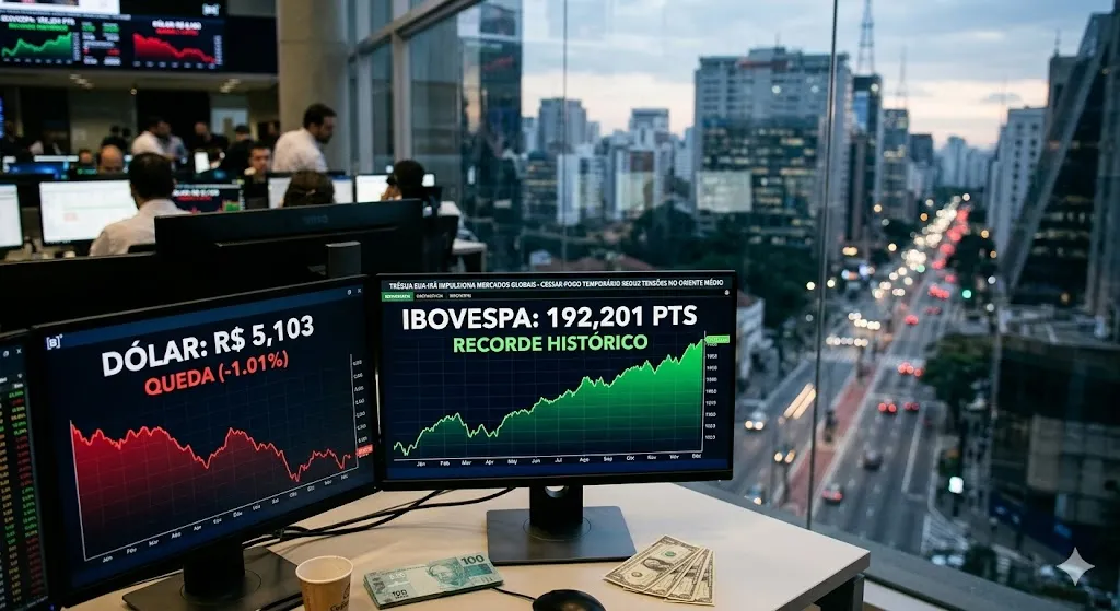 "Euforia Global: Ibovespa rompe os 192 mil pontos e dólar desaba após trégua entre Estados Unidos e Irã"