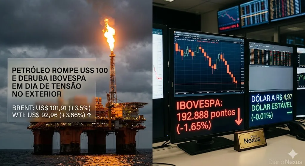 Instabilidade Global: Petróleo Rompe US$ 100, Queda da Ibovespa e Dólar a R$ 4.97 em Dia de Tensão no Exterior