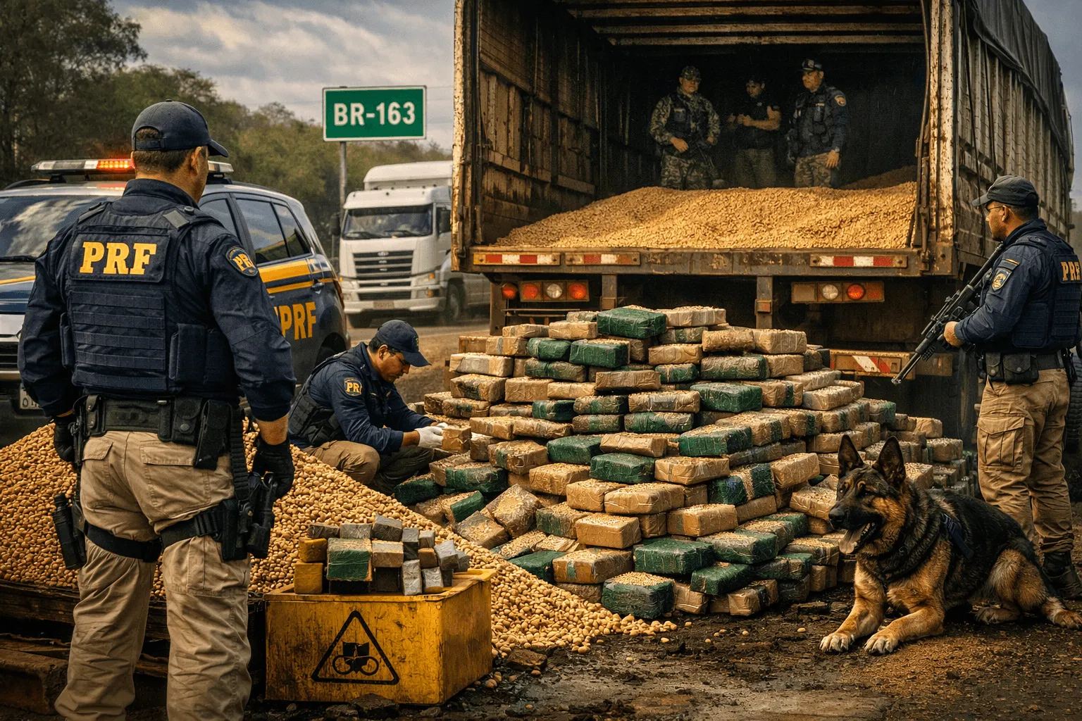 Recorde na BR-163: PRF Intercepta 12,6 Toneladas de Maconha em Carga de Caminhão