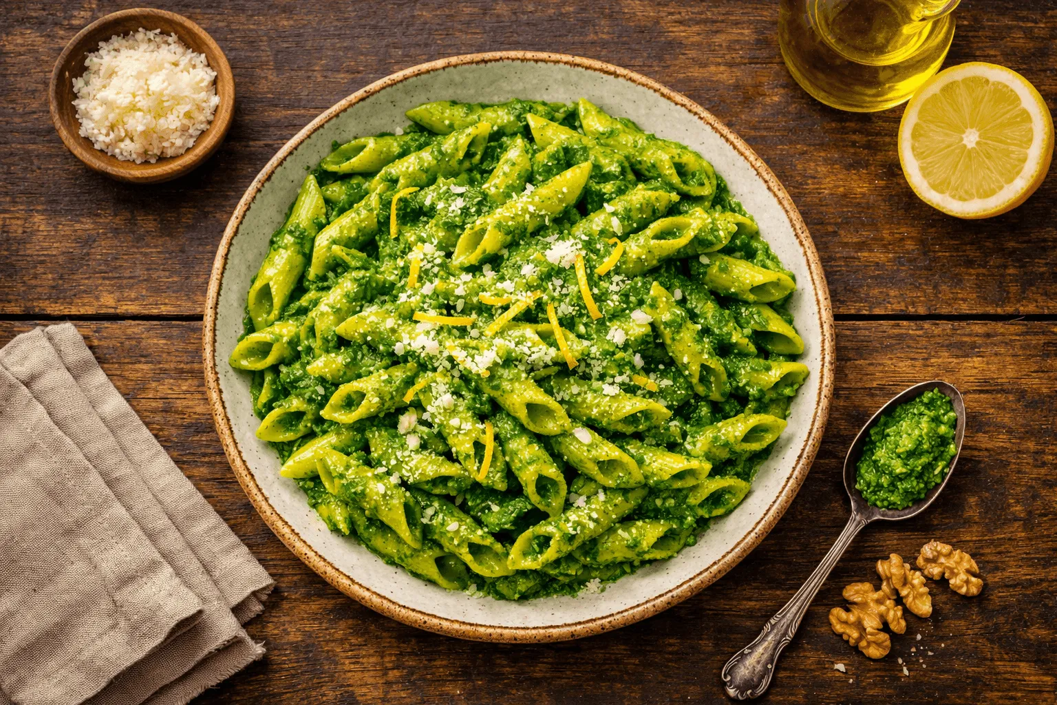 Massa ao pesto com couve manteiga: frescor e sofisticação em 30 minutos