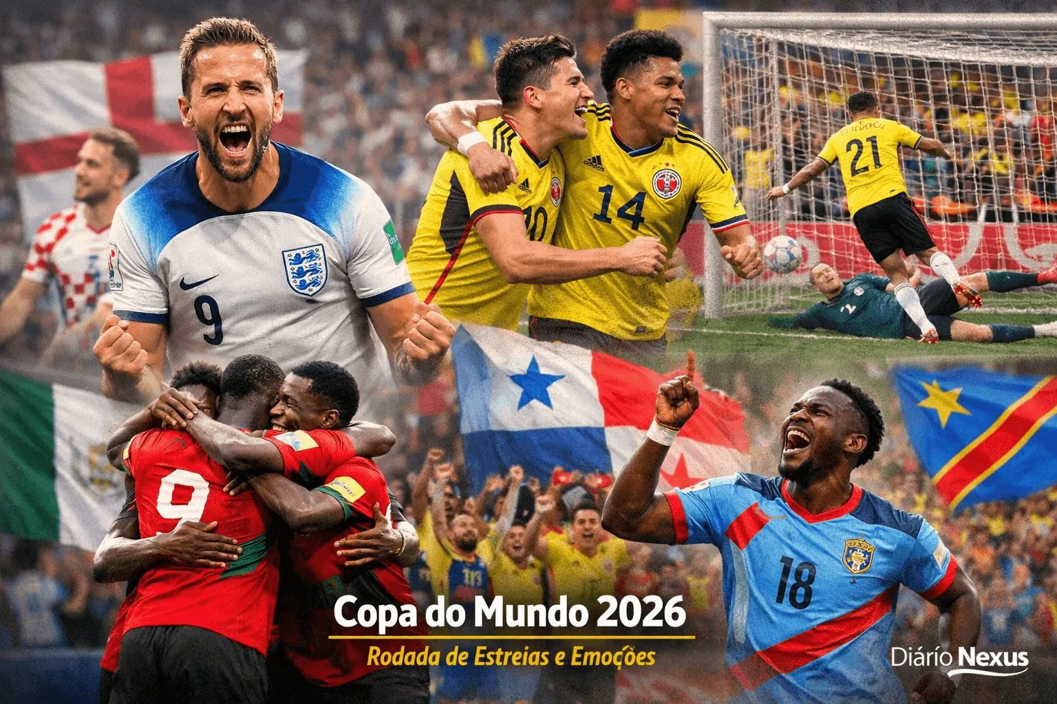 Copa do Mundo 2026: Inglaterra empolga, Gana vence nos acréscimos e Colômbia confirma favoritismo